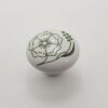 Stor Flot Porcelænsknop med grøn blomst Håndmalet hvid porcelænsknop Laila Design Udsalg