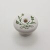 Stor Porcelænsknop med grøn blomst håndmalet hvid porcelænsknop Laila Design Udsalg